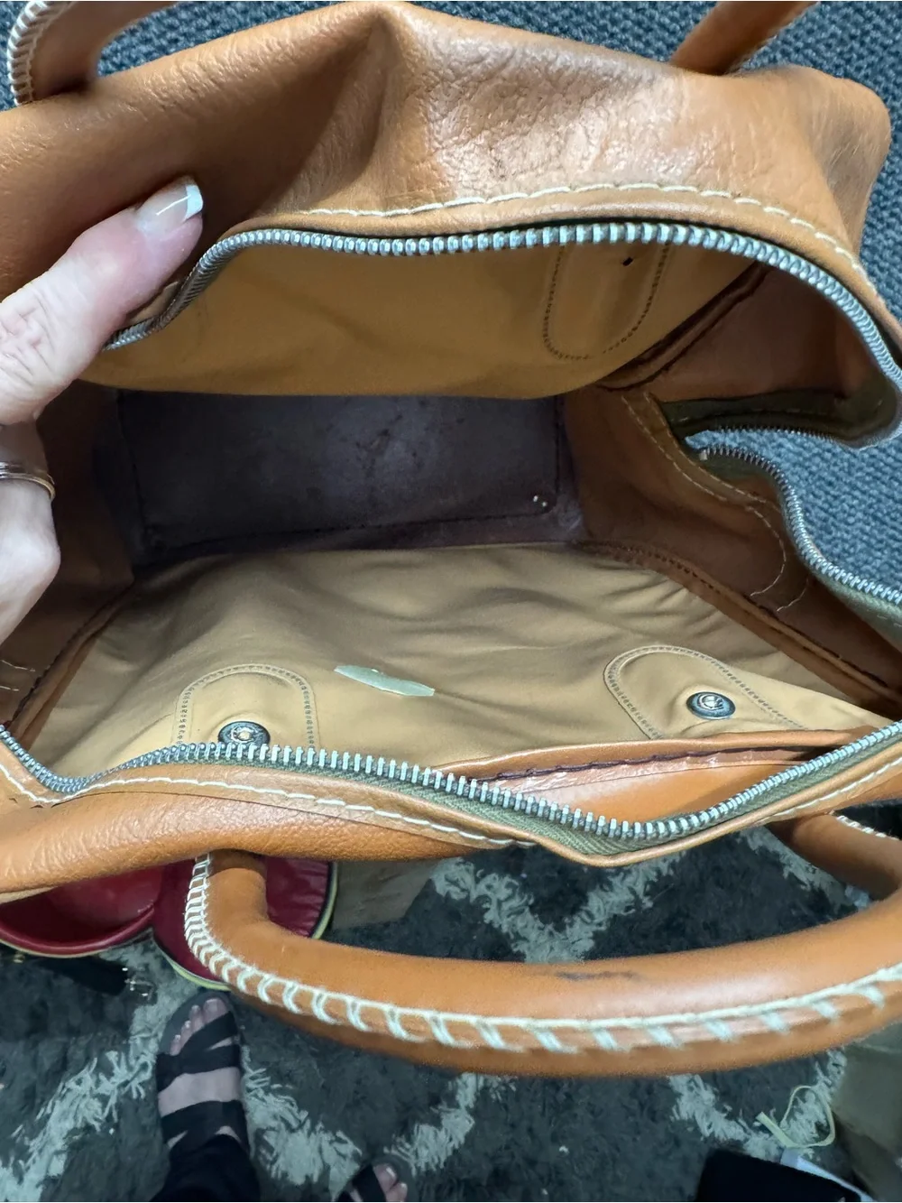 Vintage Plaid Red Canvas & Tan Leather  Bag
